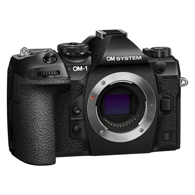 OM System OM-1 Mark II mirrorless camera with 20MP stacked BSI Live MOS sensor, TruePic X processor, paired with versatile 12-40mm Pro II lens, 5-axis IBIS with 8.5 EV, 4K 60p video, and advanced AI autofocus.