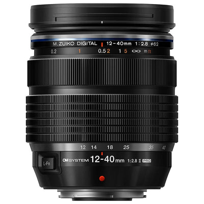 OM System OM-1 Mark II mirrorless camera with 20MP stacked BSI Live MOS sensor, TruePic X processor, paired with versatile 12-40mm Pro II lens, 5-axis IBIS with 8.5 EV, 4K 60p video, and advanced AI autofocus.