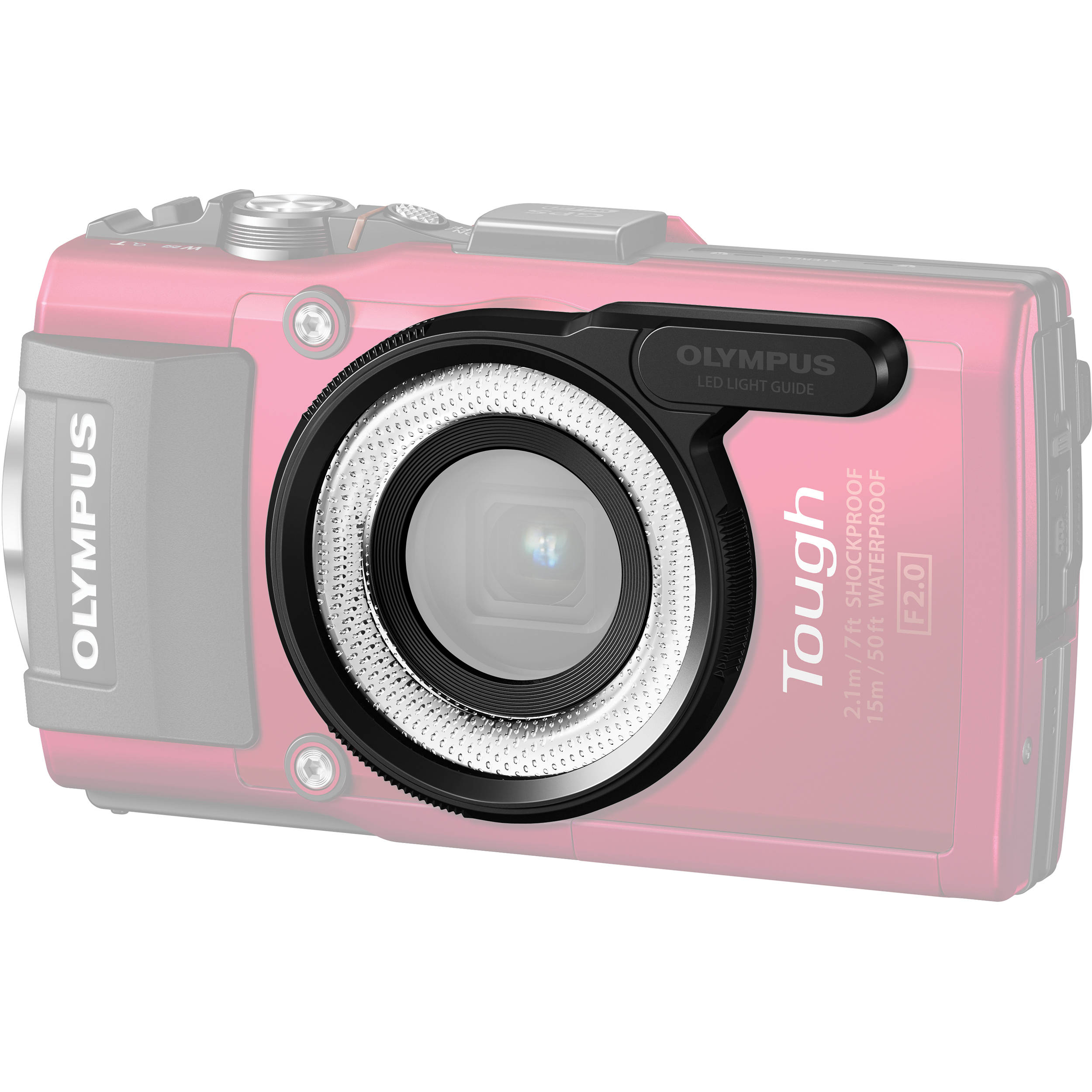 OM SYSTEM LG-1 LED Macro Ring Light on TG camera for shadow-free macro photography.