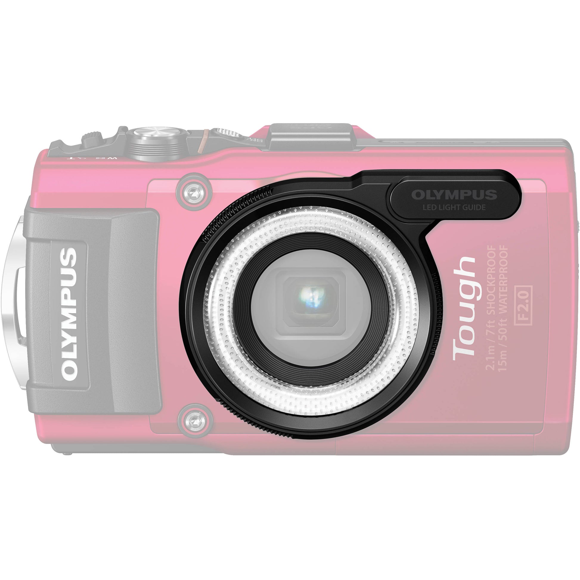 OM SYSTEM LG-1 LED Macro Ring Light on TG camera for shadow-free macro photography.