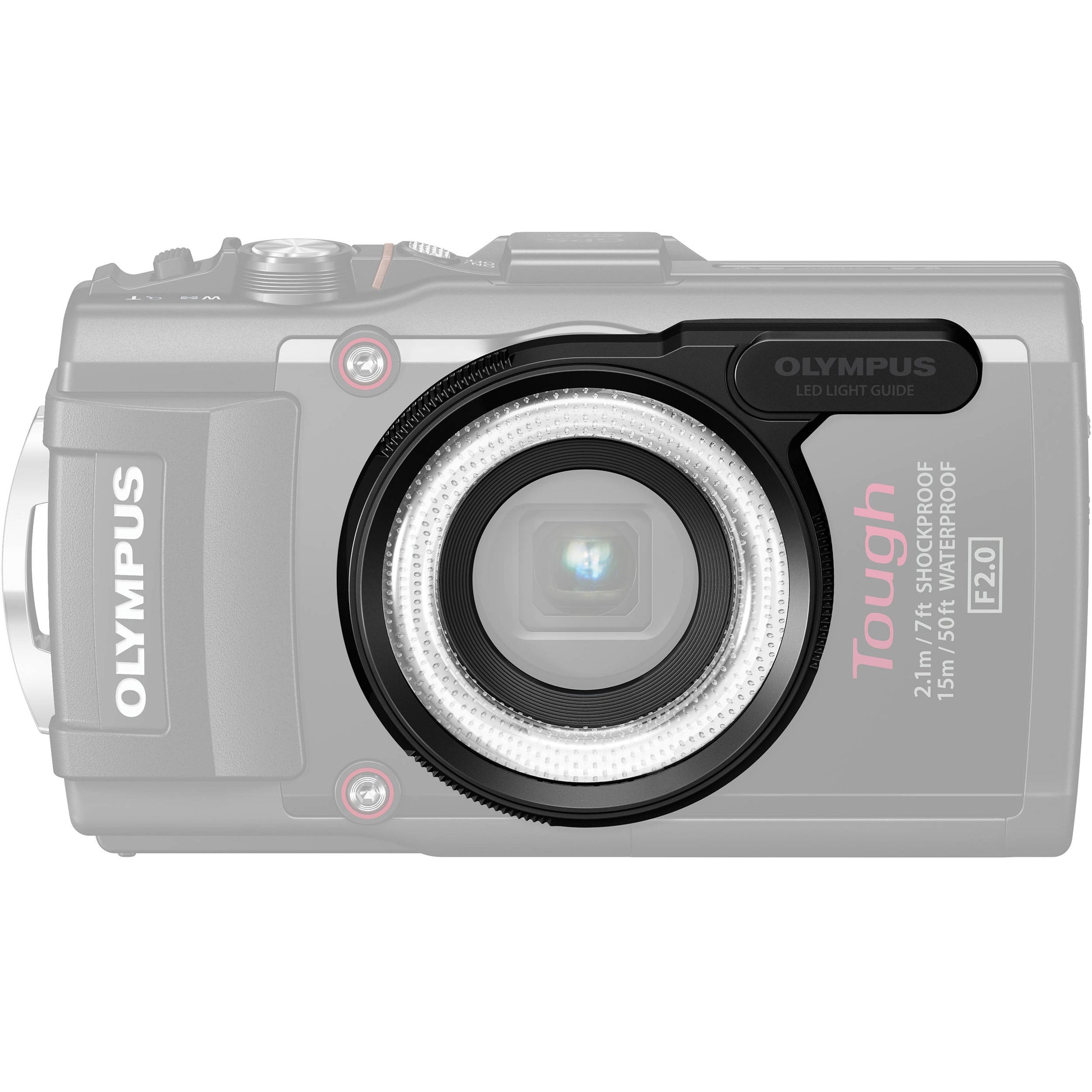 OM SYSTEM LG-1 LED Macro Ring Light on TG camera for shadow-free macro photography.