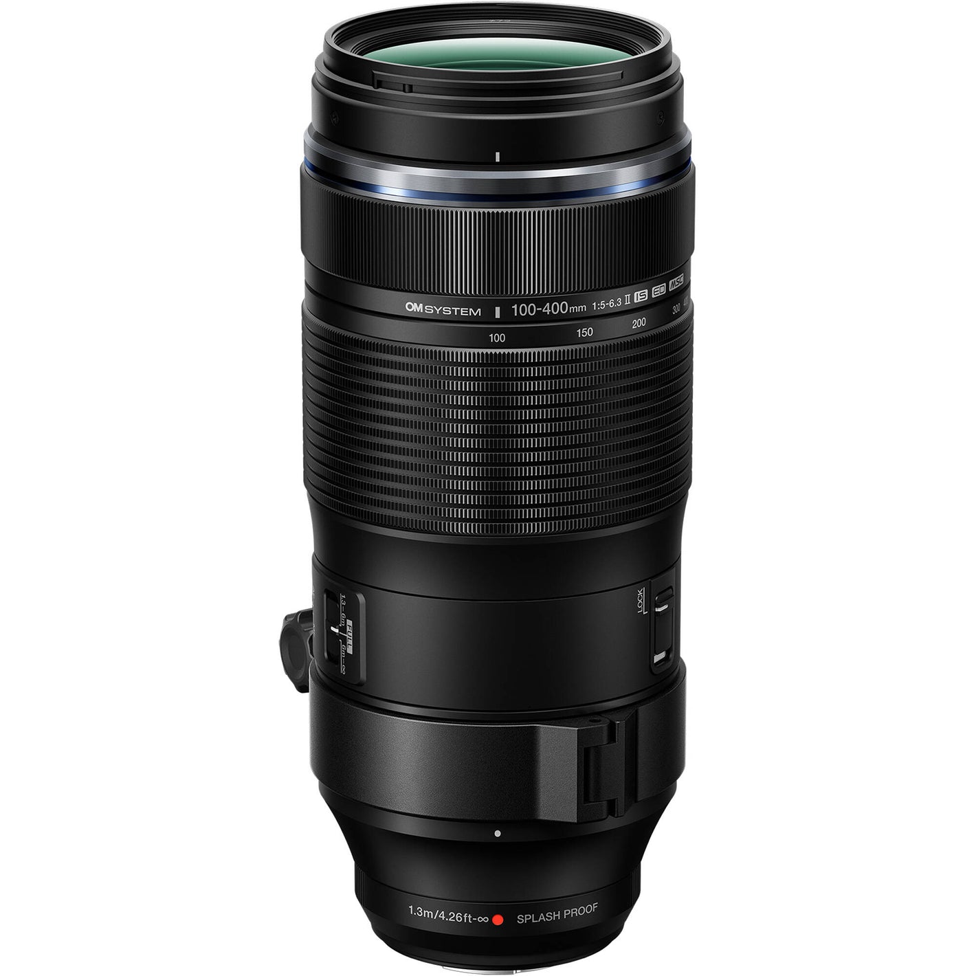 M.Zuiko Digital ED 100-400mm f/5.0-6.3 IS II lens on Micro Four Thirds camera, showing compact telephoto design and lightweight build.