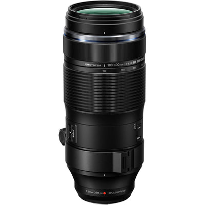 M.Zuiko Digital ED 100-400mm f/5.0-6.3 IS II lens on Micro Four Thirds camera, showing compact telephoto design and lightweight build.