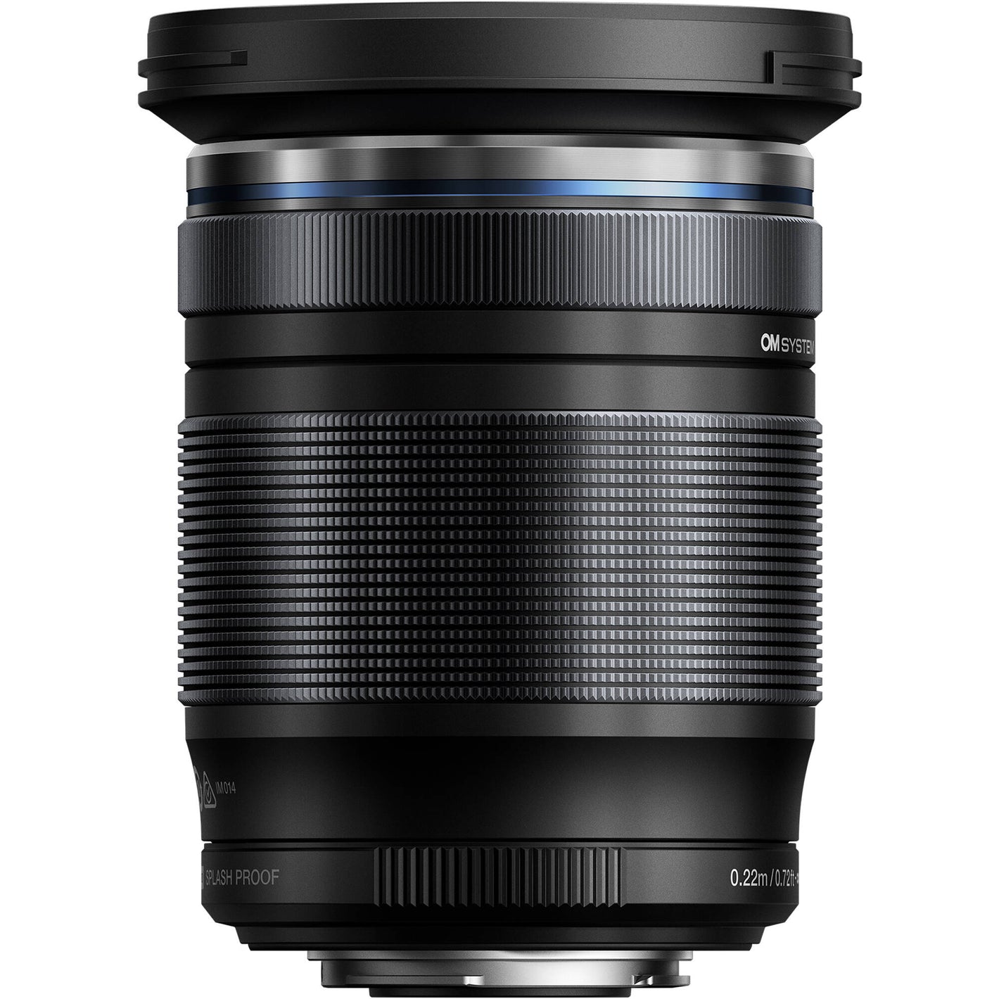 OM SYSTEM 12-200mm f/3.5-6.3 mirrorless lens showing full zoom range, compact design, and weather-sealed build.