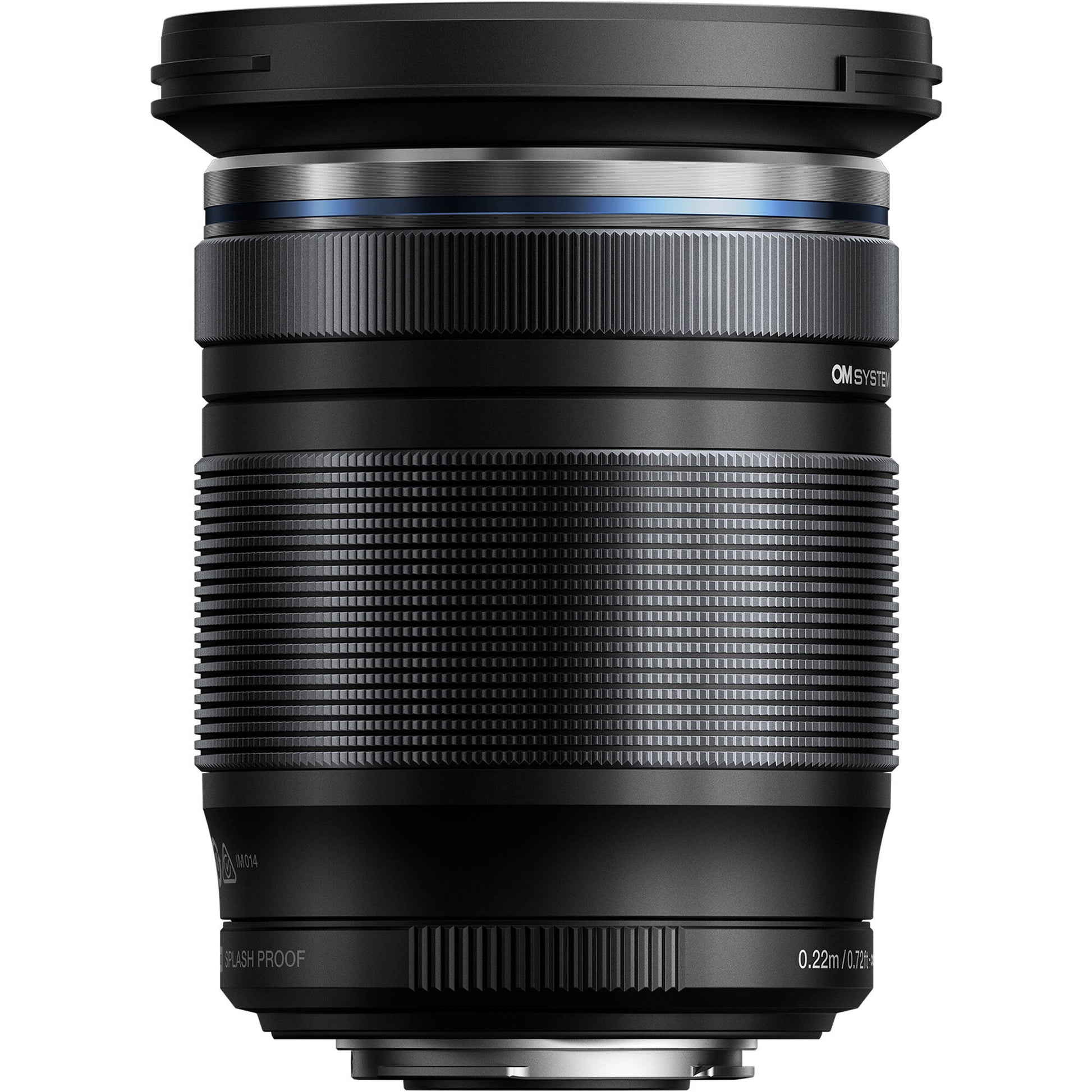 OM SYSTEM 12-200mm f/3.5-6.3 mirrorless lens showing full zoom range, compact design, and weather-sealed build.