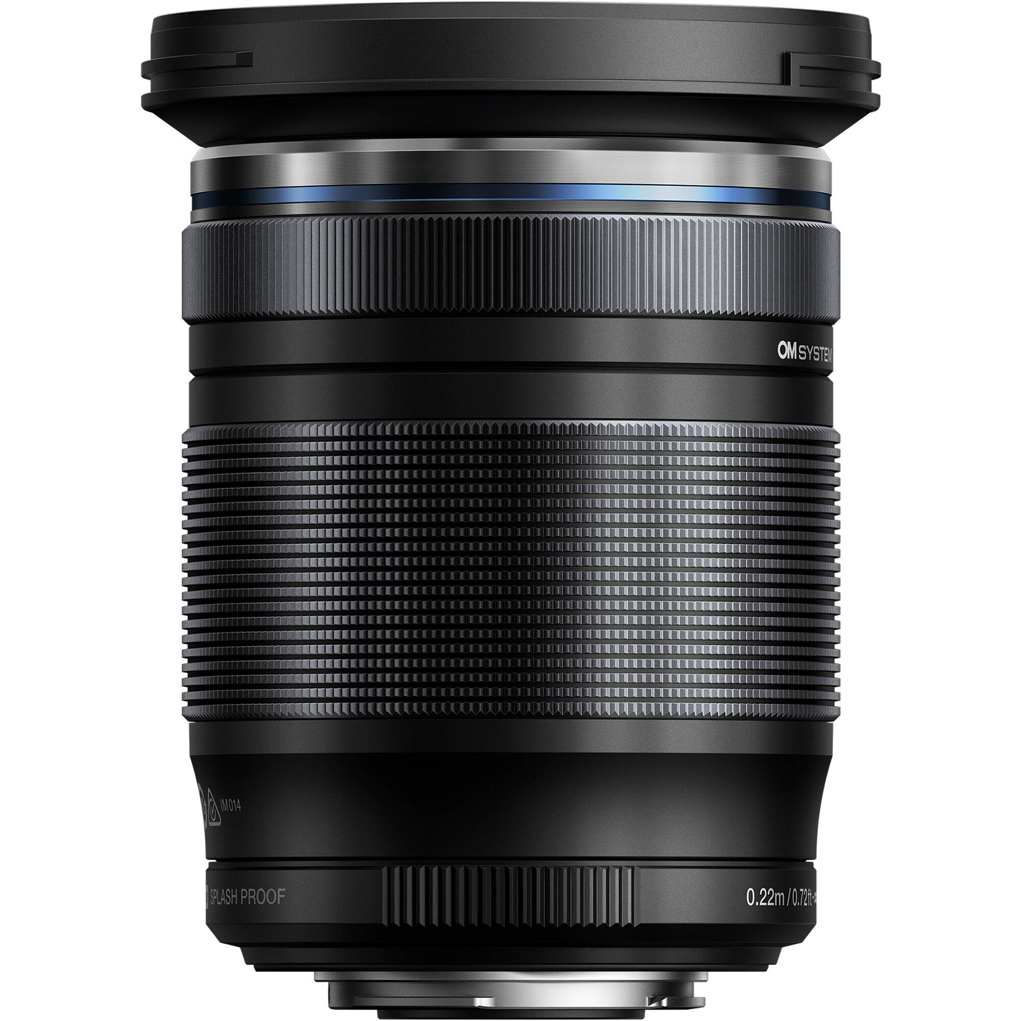 OM SYSTEM 12-200mm f/3.5-6.3 mirrorless lens showing full zoom range, compact design, and weather-sealed build.