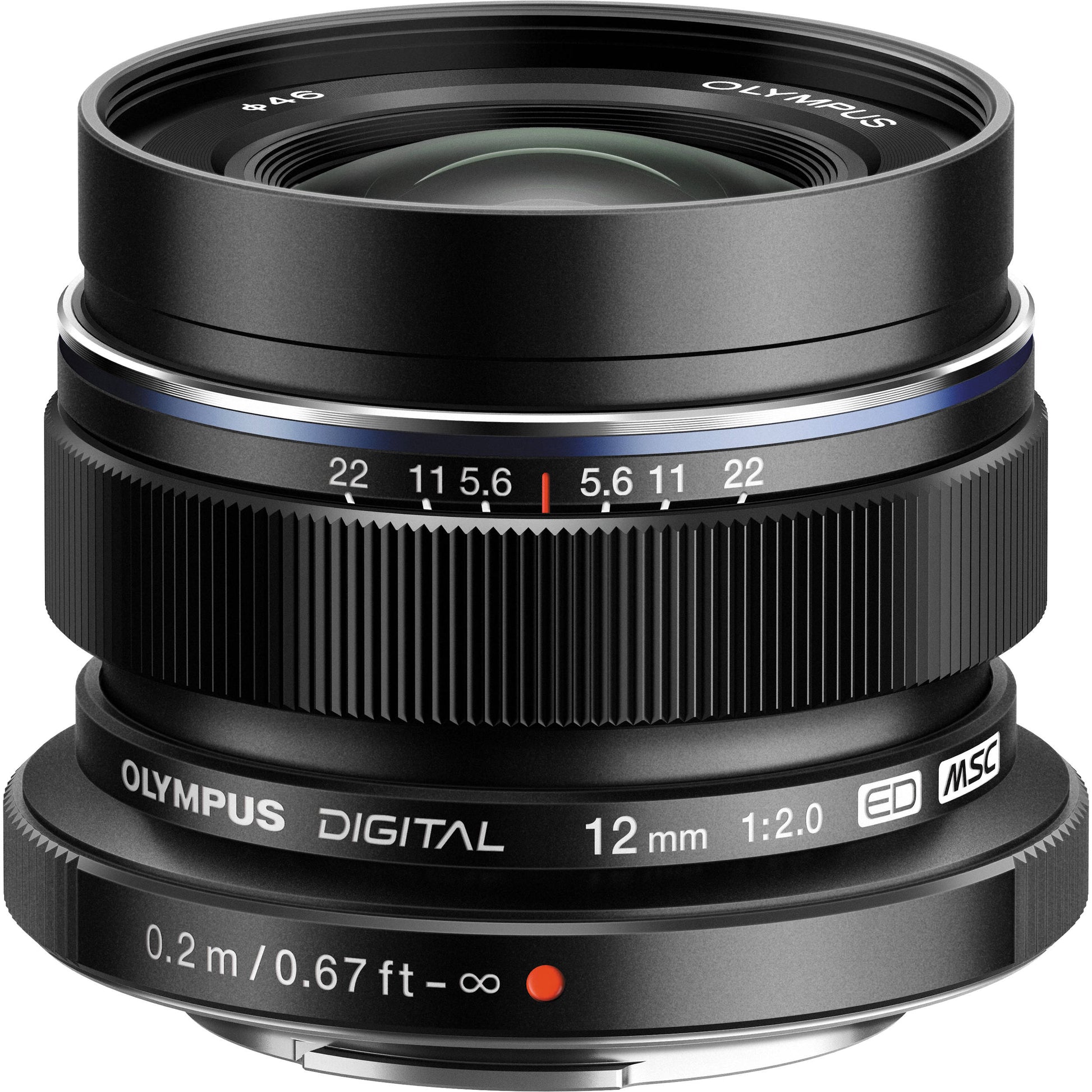 M.Zuiko Digital ED 12mm f/2 wide-angle prime lens for Micro Four Thirds cameras, shown on a mirrorless camera body.