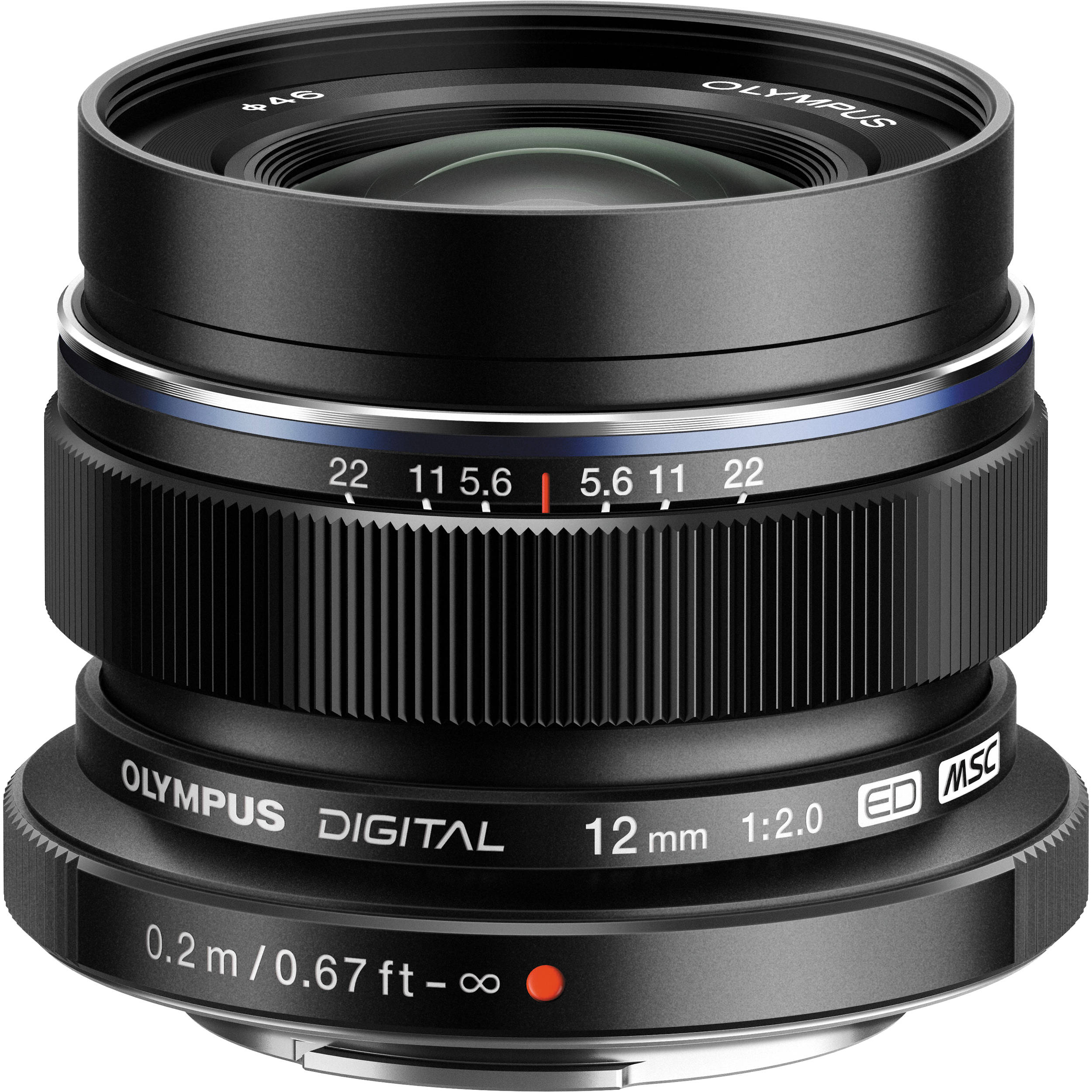 M.Zuiko Digital ED 12mm f/2 wide-angle prime lens for Micro Four Thirds cameras, shown on a mirrorless camera body.