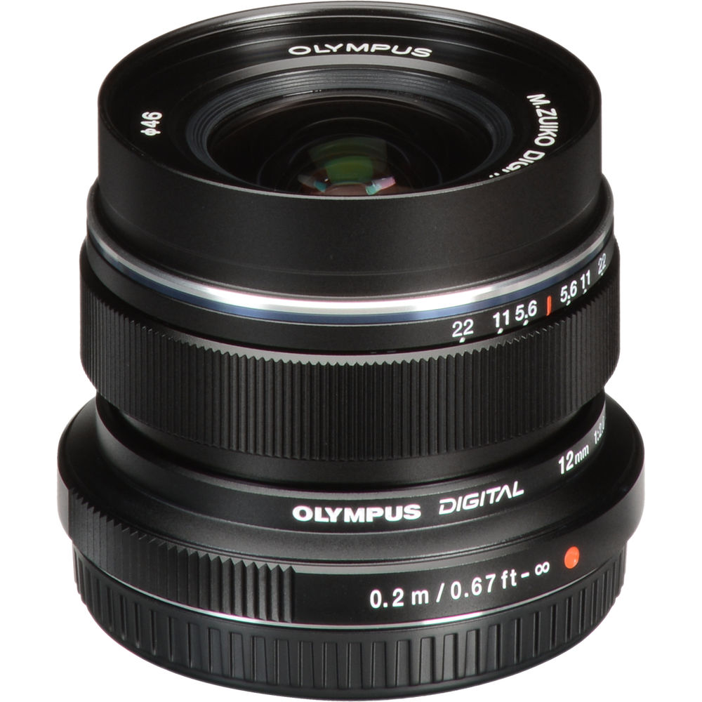 M.Zuiko Digital ED 12mm f/2 wide-angle prime lens for Micro Four Thirds cameras, shown on a mirrorless camera body.