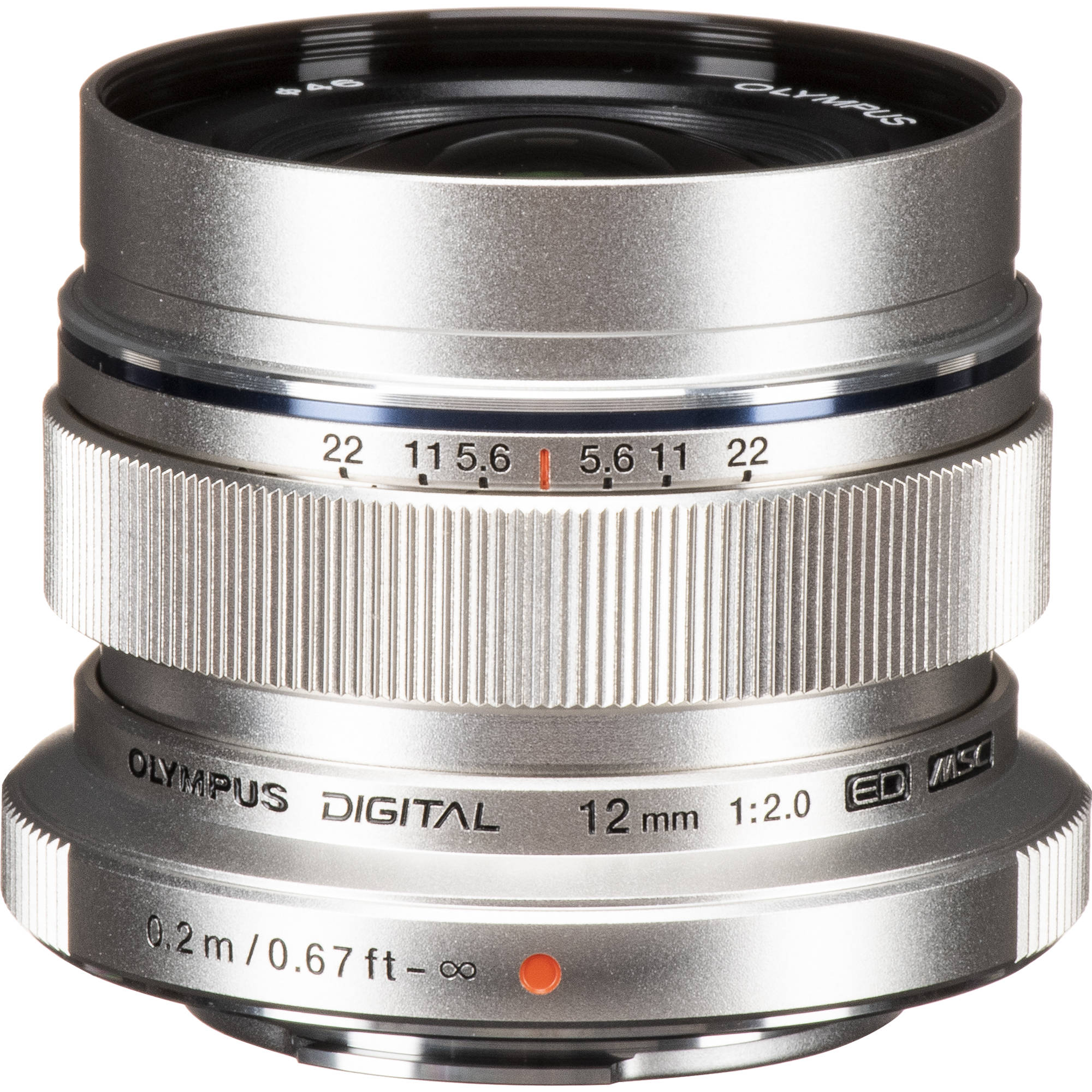 M.Zuiko Digital ED 12mm f/2 wide-angle prime lens for Micro Four Thirds cameras, shown on a mirrorless camera body.
