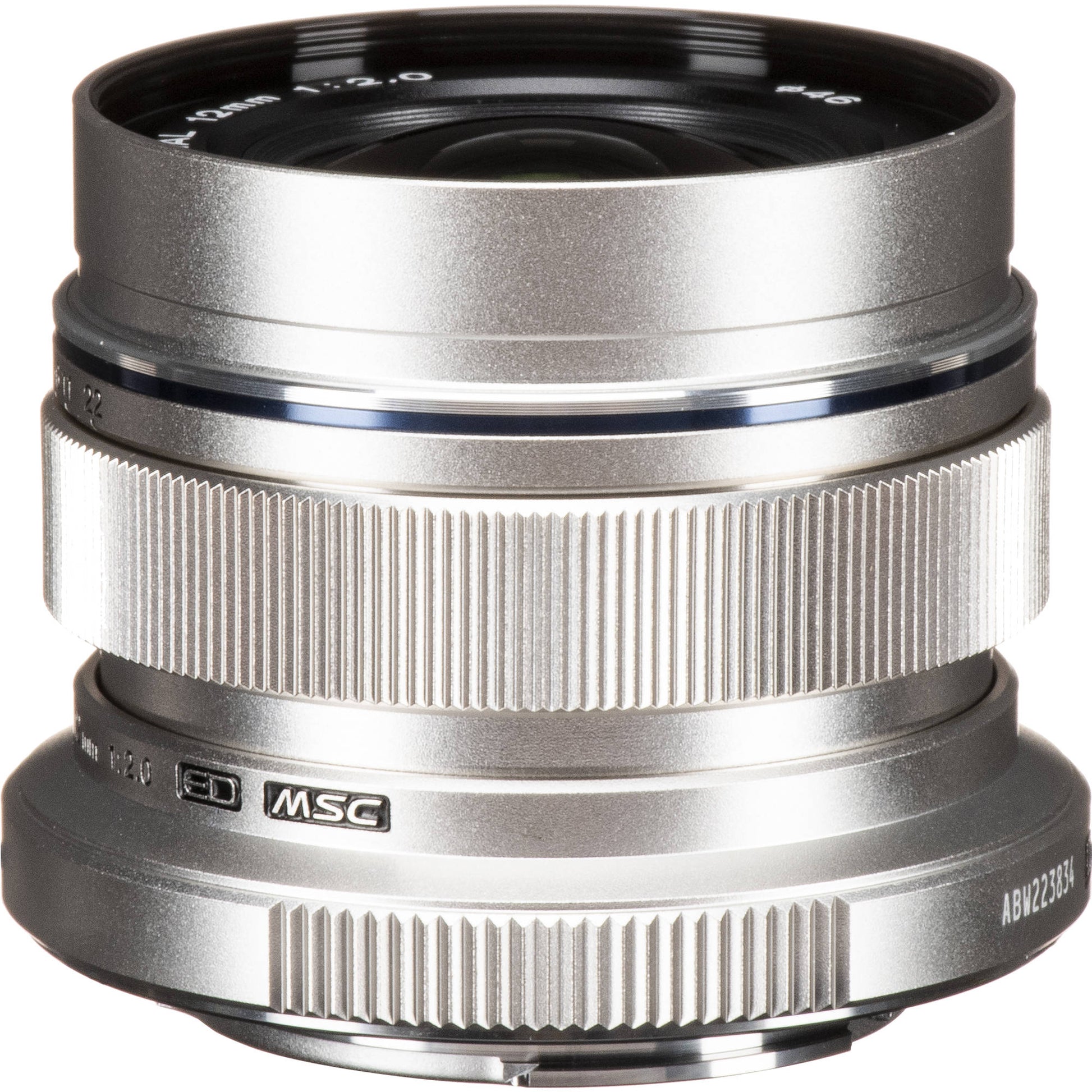 M.Zuiko Digital ED 12mm f/2 wide-angle prime lens for Micro Four Thirds cameras, shown on a mirrorless camera body.
