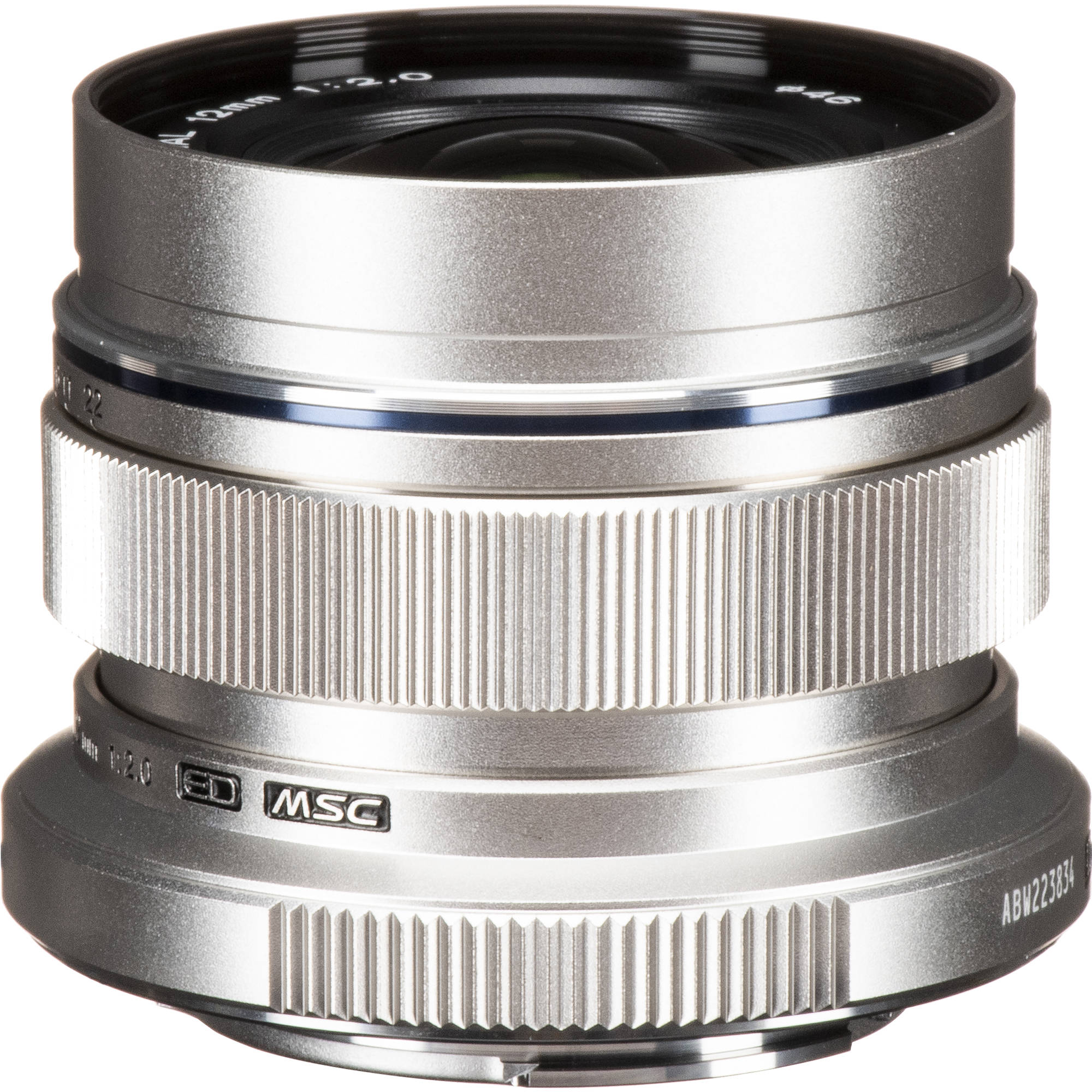 M.Zuiko Digital ED 12mm f/2 wide-angle prime lens for Micro Four Thirds cameras, shown on a mirrorless camera body.
