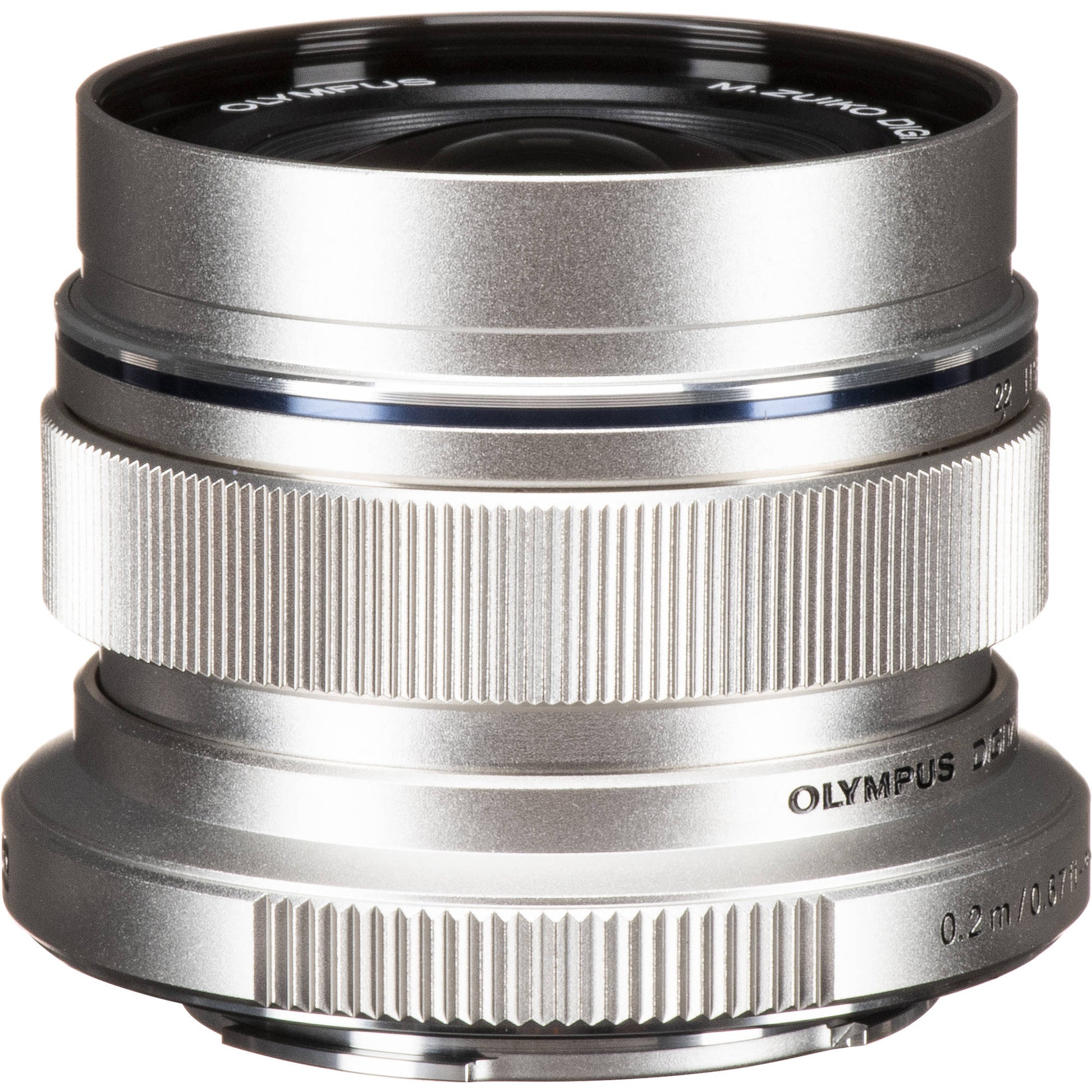 M.Zuiko Digital ED 12mm f/2 wide-angle prime lens for Micro Four Thirds cameras, shown on a mirrorless camera body.
