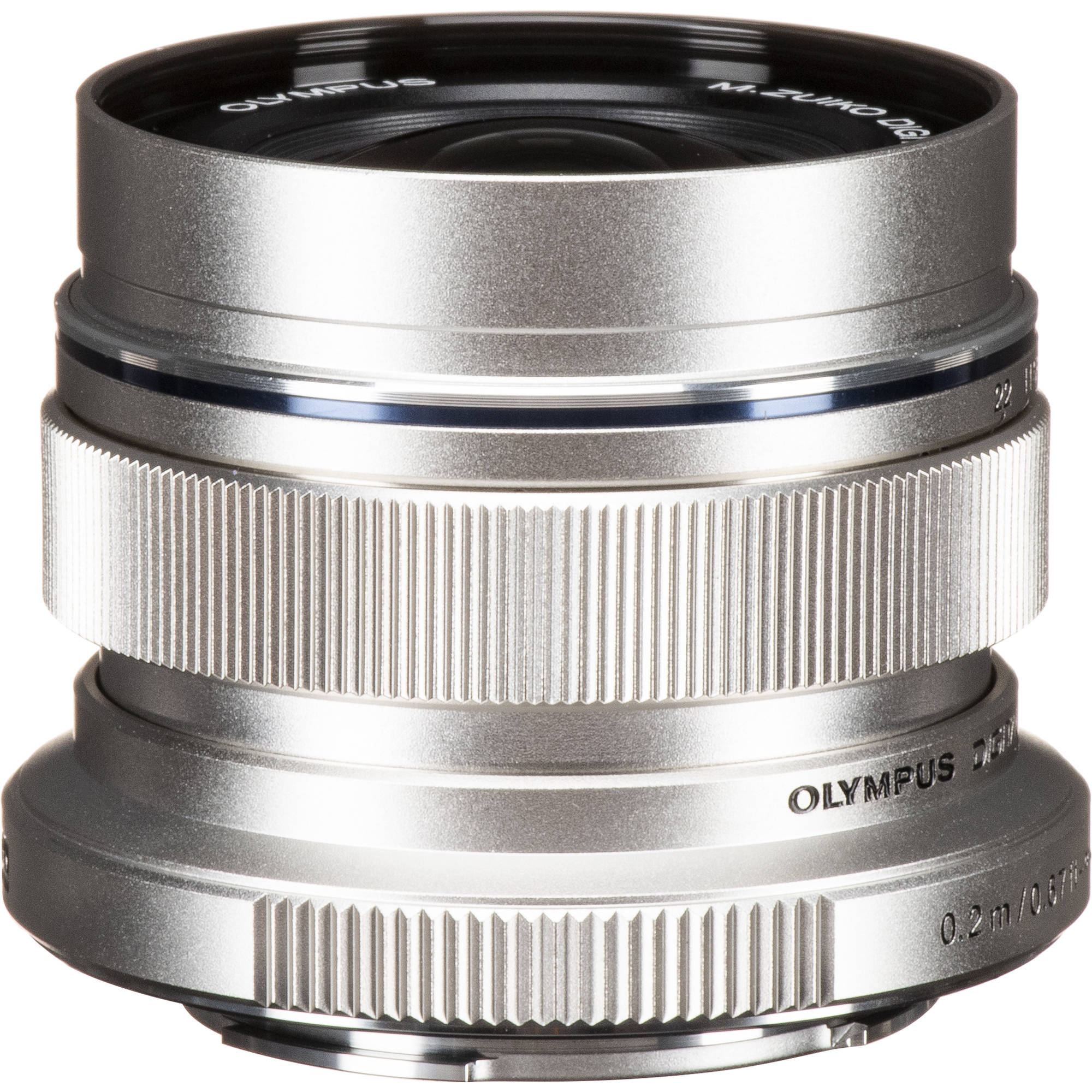 M.Zuiko Digital ED 12mm f/2 wide-angle prime lens for Micro Four Thirds cameras, shown on a mirrorless camera body.

