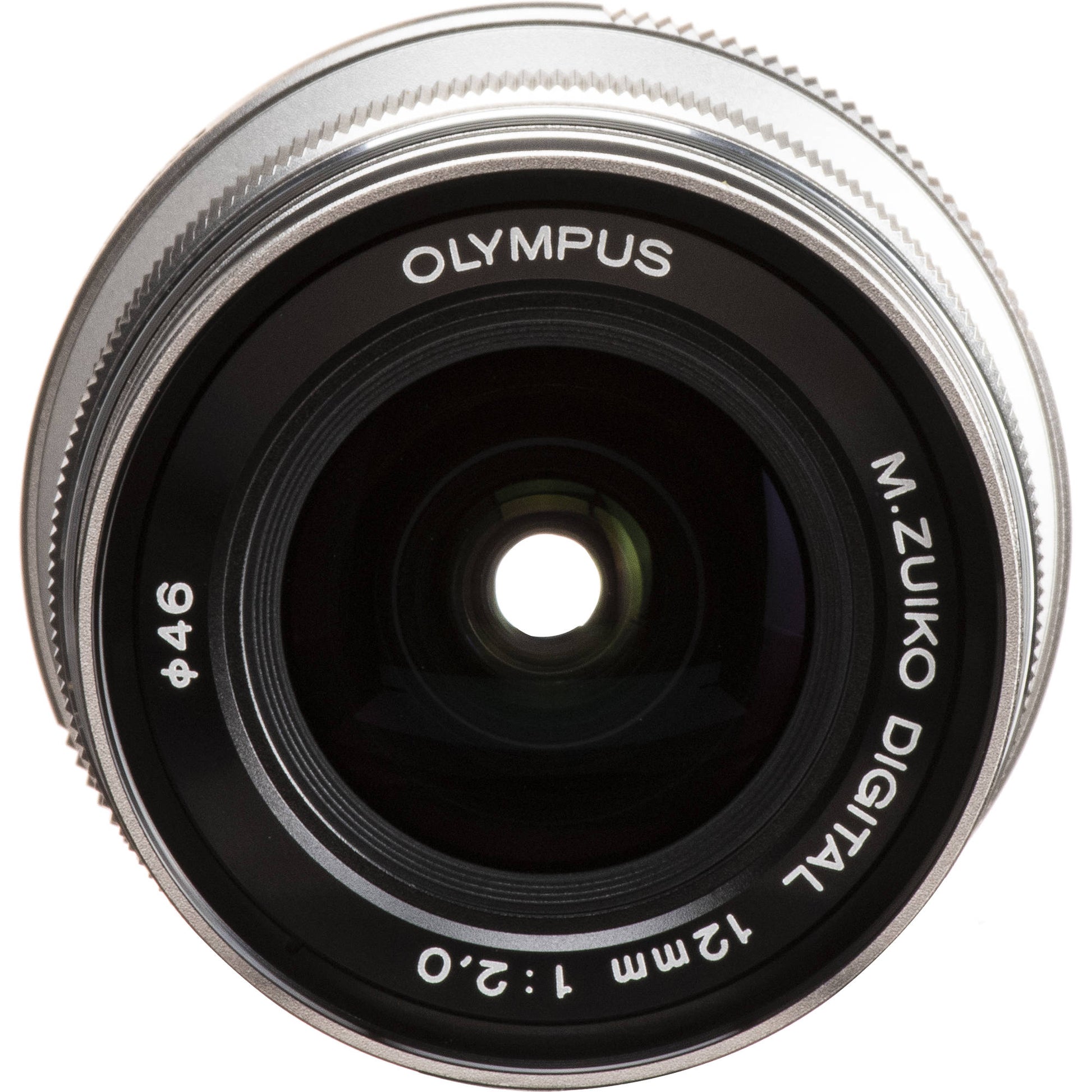 M.Zuiko Digital ED 12mm f/2 wide-angle prime lens for Micro Four Thirds cameras, shown on a mirrorless camera body.

