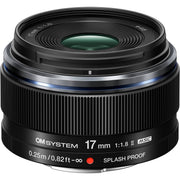 M.Zuiko 17mm f/1.8 prime lens showing compact design and splashproof build