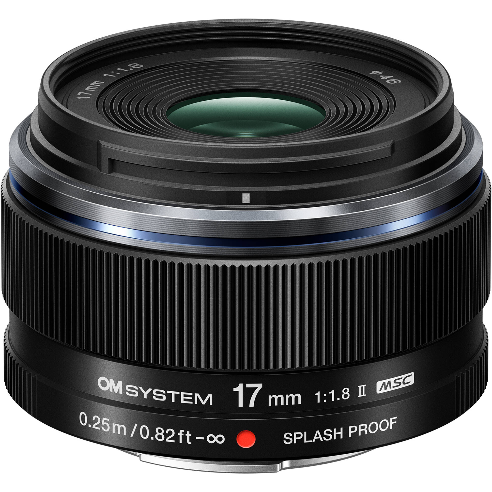 M.Zuiko 17mm f/1.8 prime lens showing compact design and splashproof build
