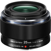 OM SYSTEM M.Zuiko Digital 25mm f/1.8 II lens showing compact design, lightweight build and weather-sealed construction for Micro Four Thirds cameras