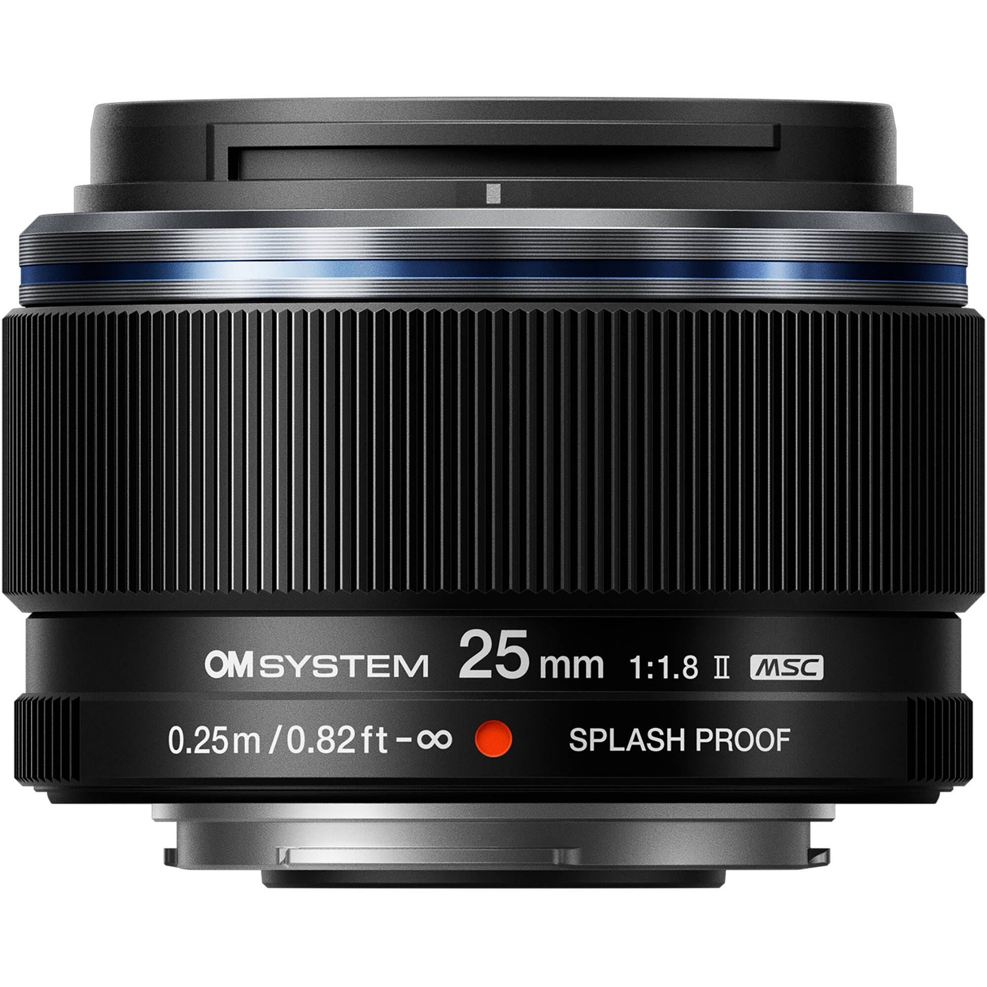 OM SYSTEM M.Zuiko Digital 25mm f/1.8 II lens showing compact design, lightweight build and weather-sealed construction for Micro Four Thirds cameras