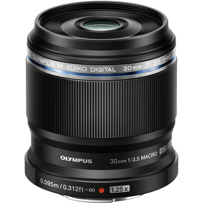 OM SYSTEM M.Zuiko Digital ED 30mm f/3.5 Macro Lens for Micro Four Thirds cameras, high-magnification 1.25x macro with sharp optics and rounded bokeh.