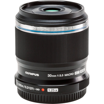 OM SYSTEM M.Zuiko Digital ED 30mm f/3.5 Macro Lens for Micro Four Thirds cameras, high-magnification 1.25x macro with sharp optics and rounded bokeh.