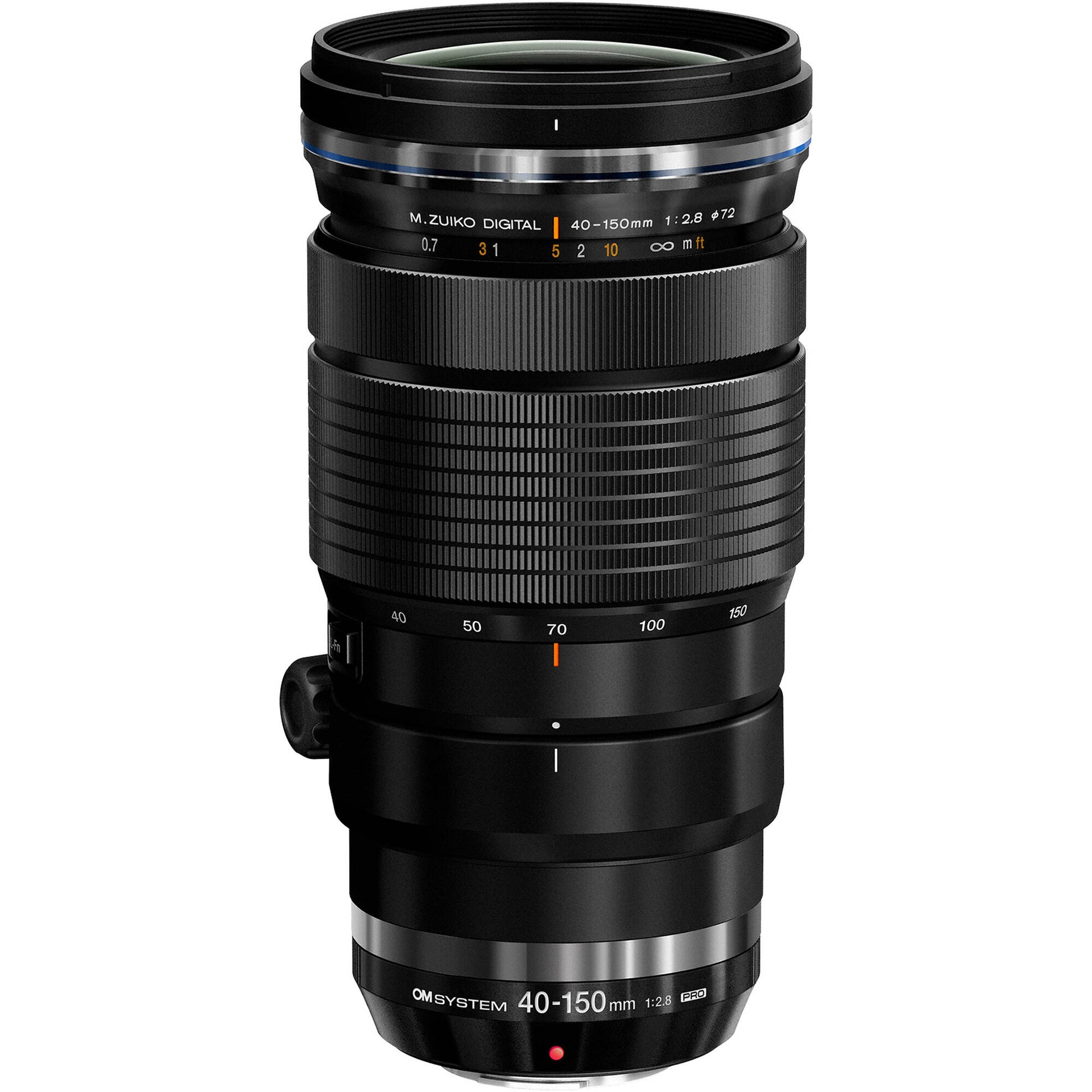OM SYSTEM M.Zuiko Digital ED 40-150mm f/2.8 PRO lens for Micro Four Thirds cameras, showing compact telephoto zoom and professional design.