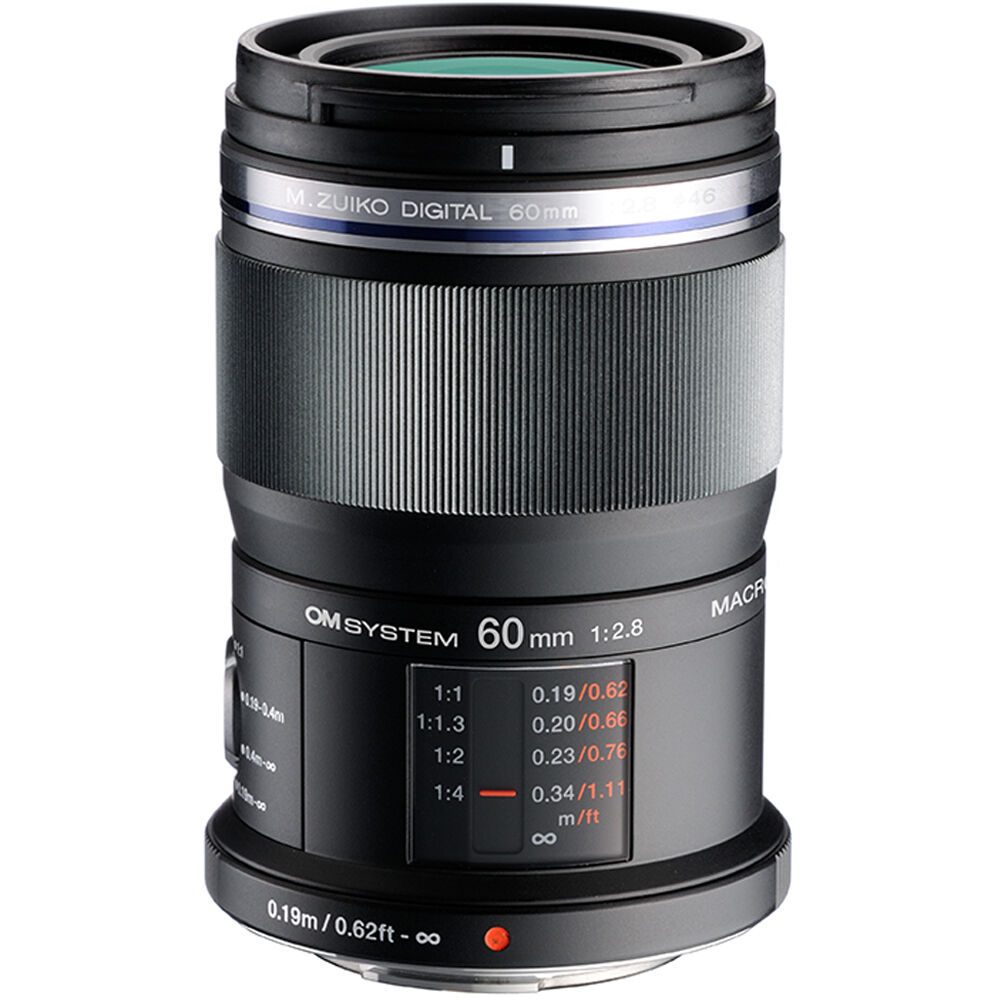 High-quality OM SYSTEM M.Zuiko 60mm f/2.8 Macro Lens highlighting weather-resistant build and precise focusing features.