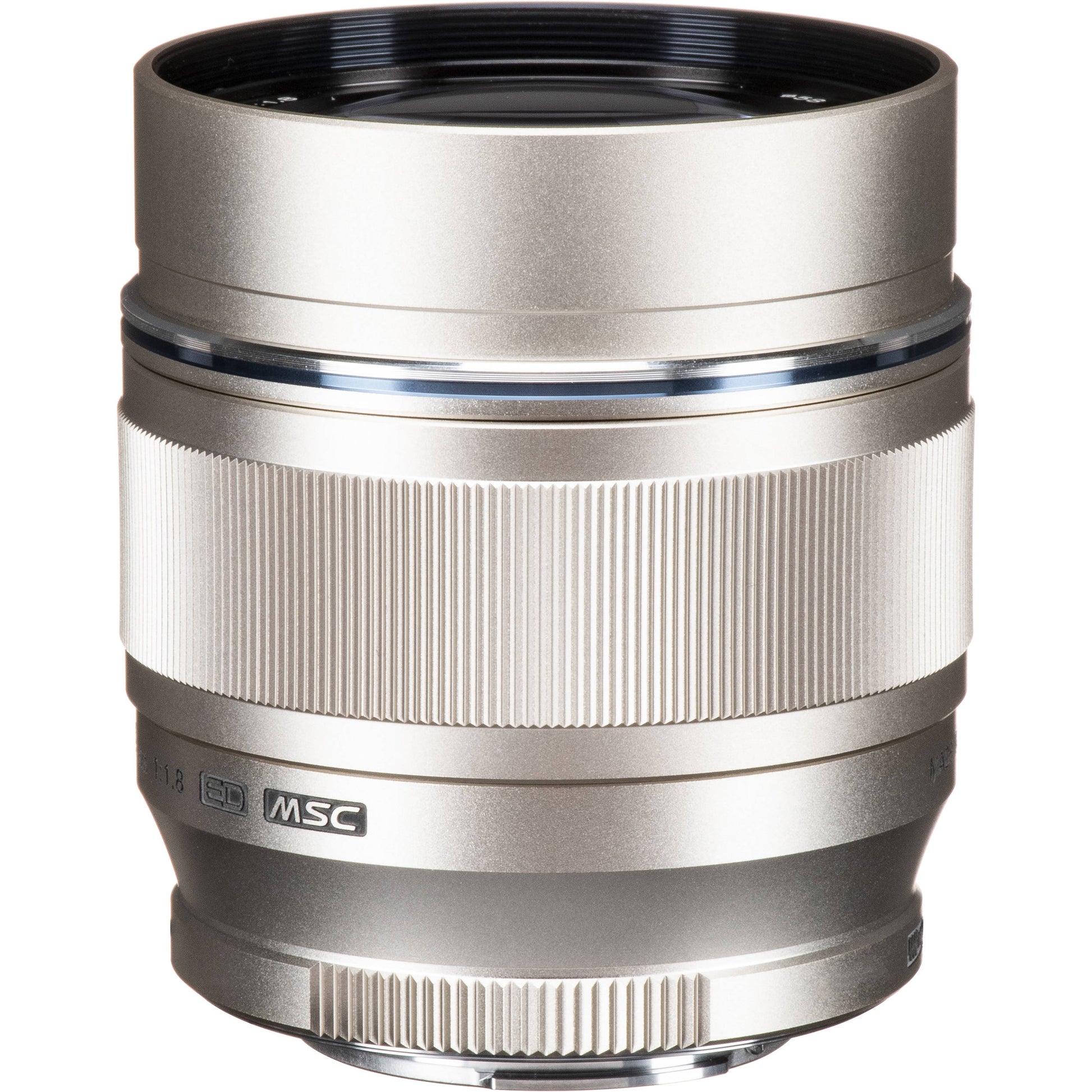OM SYSTEM 75mm f/1.8 silver portrait lens for Micro Four Thirds, 150mm equivalent, lightweight metal build with fast autofocus and bright aperture for sharp, low-light portraits.