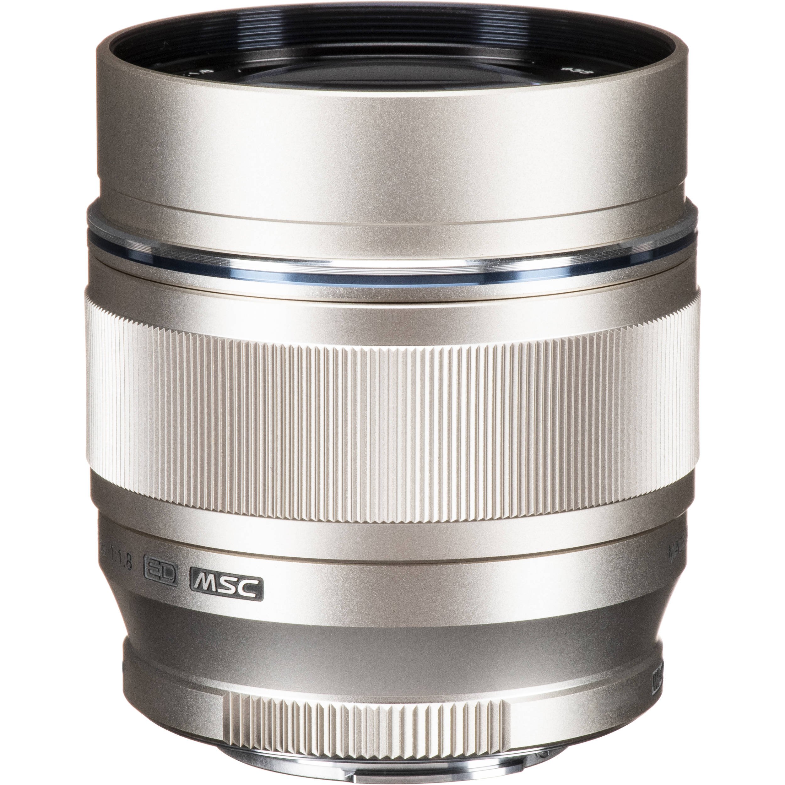 OM SYSTEM 75mm f/1.8 silver portrait lens for Micro Four Thirds, 150mm equivalent, lightweight metal build with fast autofocus and bright aperture for sharp, low-light portraits.