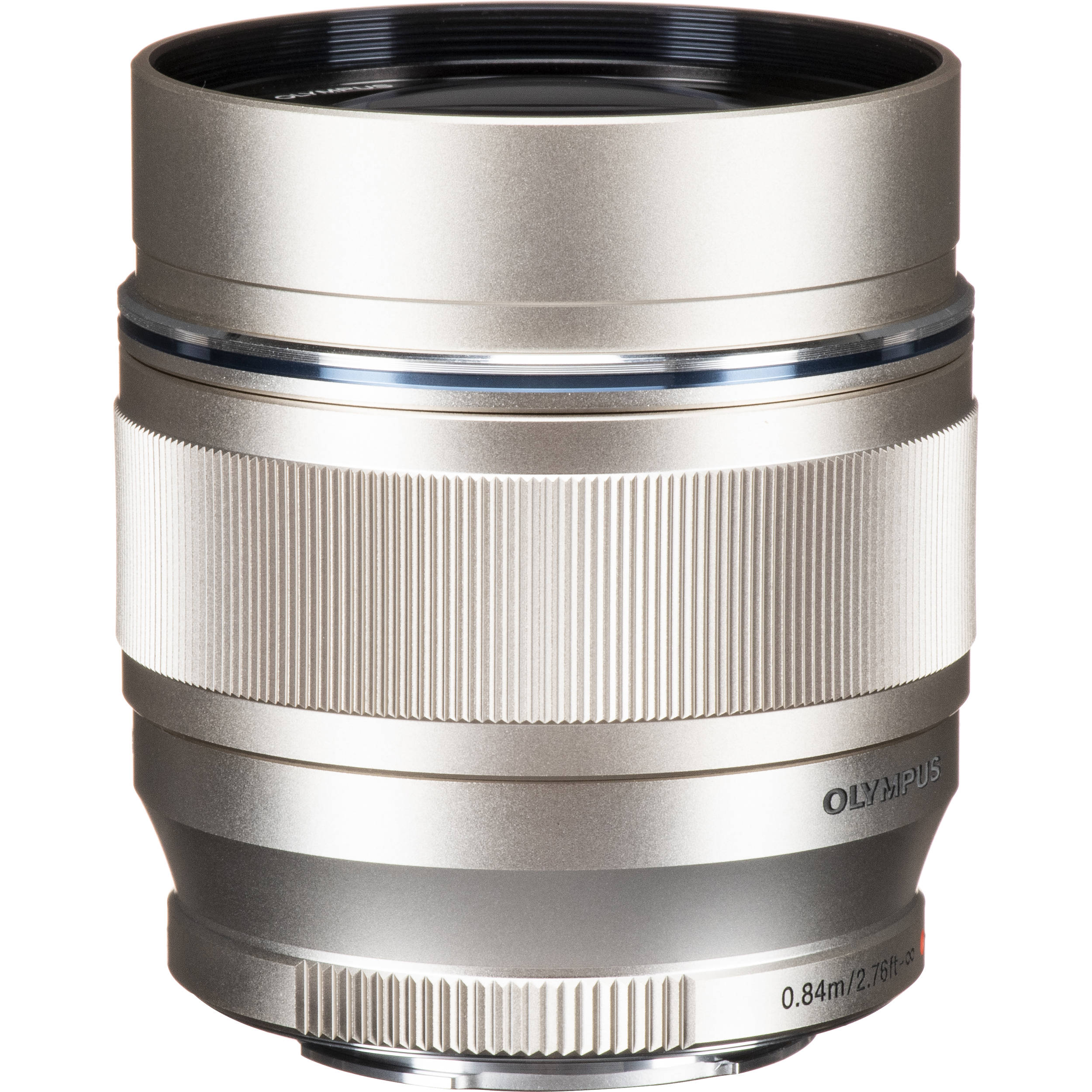 OM SYSTEM 75mm f/1.8 silver portrait lens for Micro Four Thirds, 150mm equivalent, lightweight metal build with fast autofocus and bright aperture for sharp, low-light portraits.