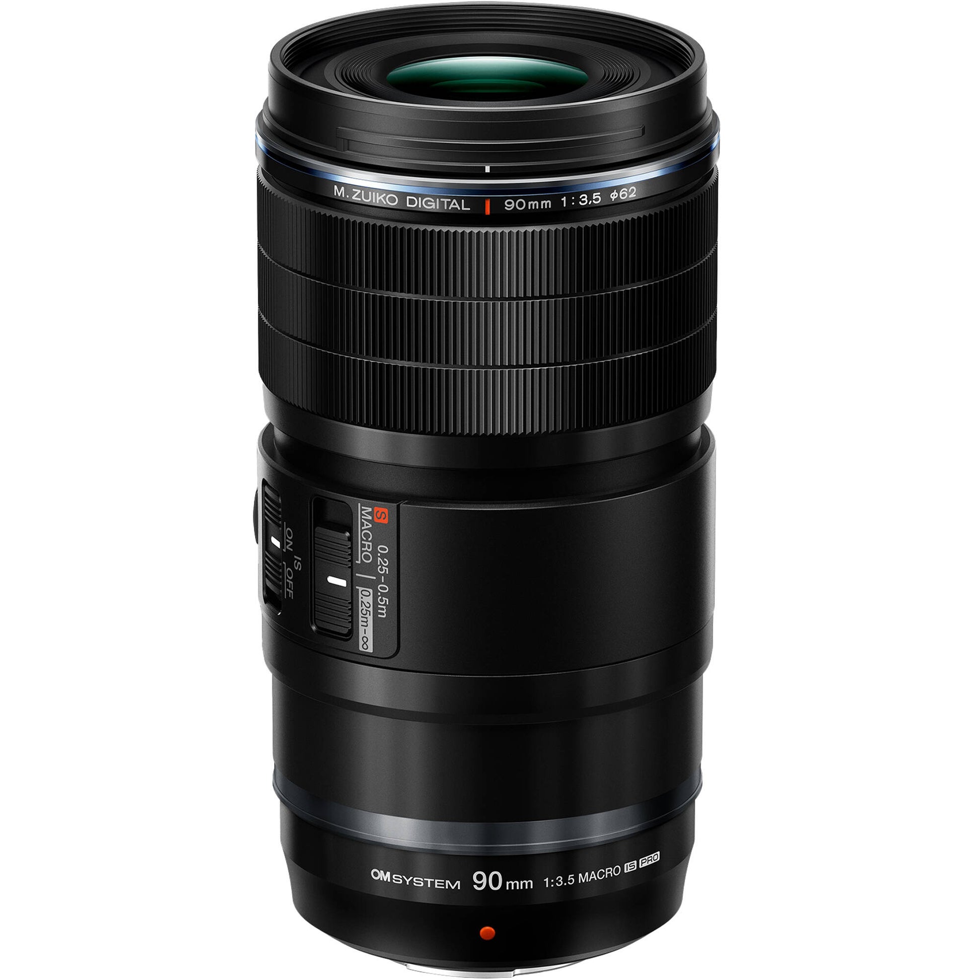 OM SYSTEM M.Zuiko Digital ED 90mm f/3.5 Macro IS PRO lens for Micro Four Thirds cameras, 180mm equivalent telephoto macro, IP53 weather-sealed, with optical stabilisation.
