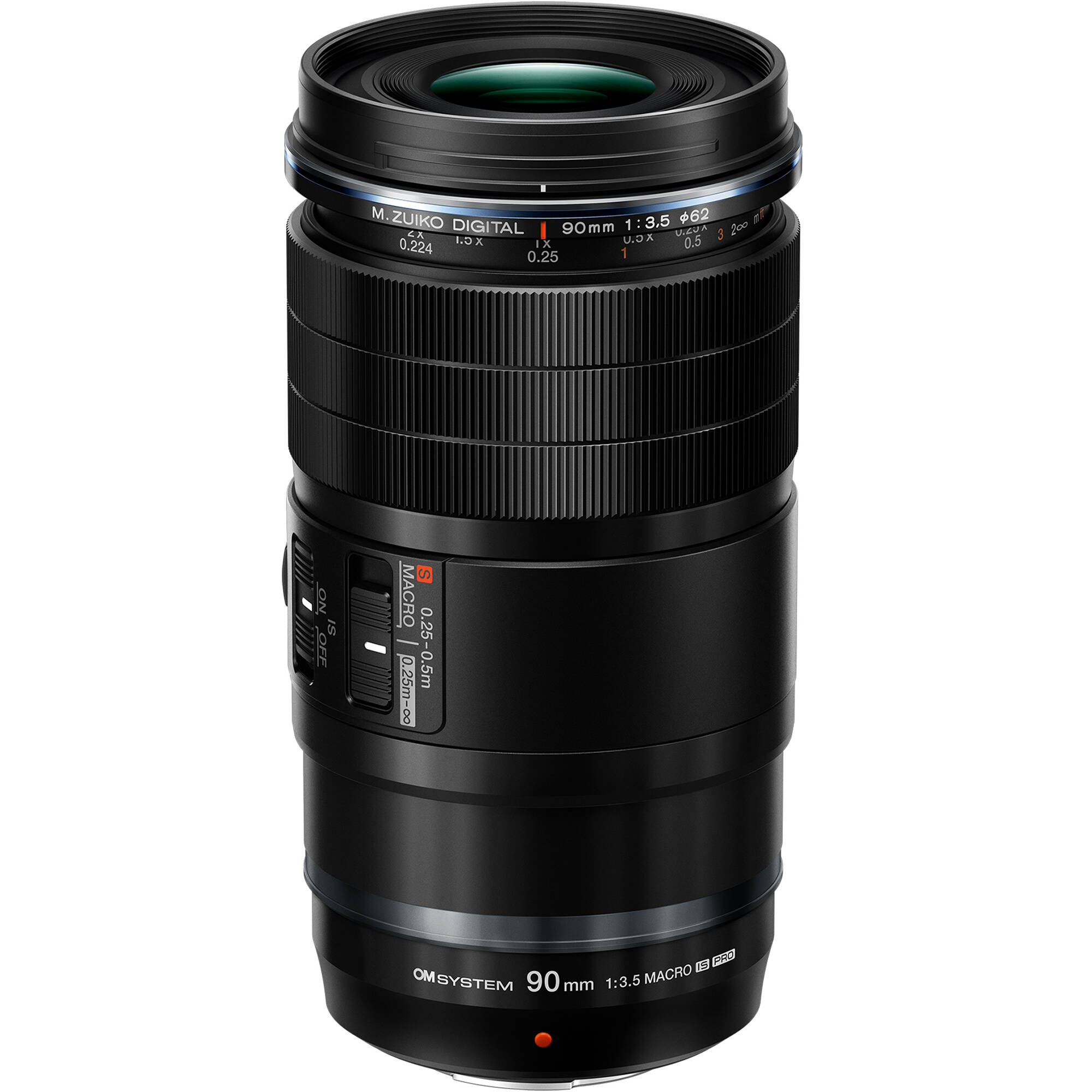 OM SYSTEM M.Zuiko Digital ED 90mm f/3.5 Macro IS PRO lens for Micro Four Thirds cameras, 180mm equivalent telephoto macro, IP53 weather-sealed, with optical stabilisation.