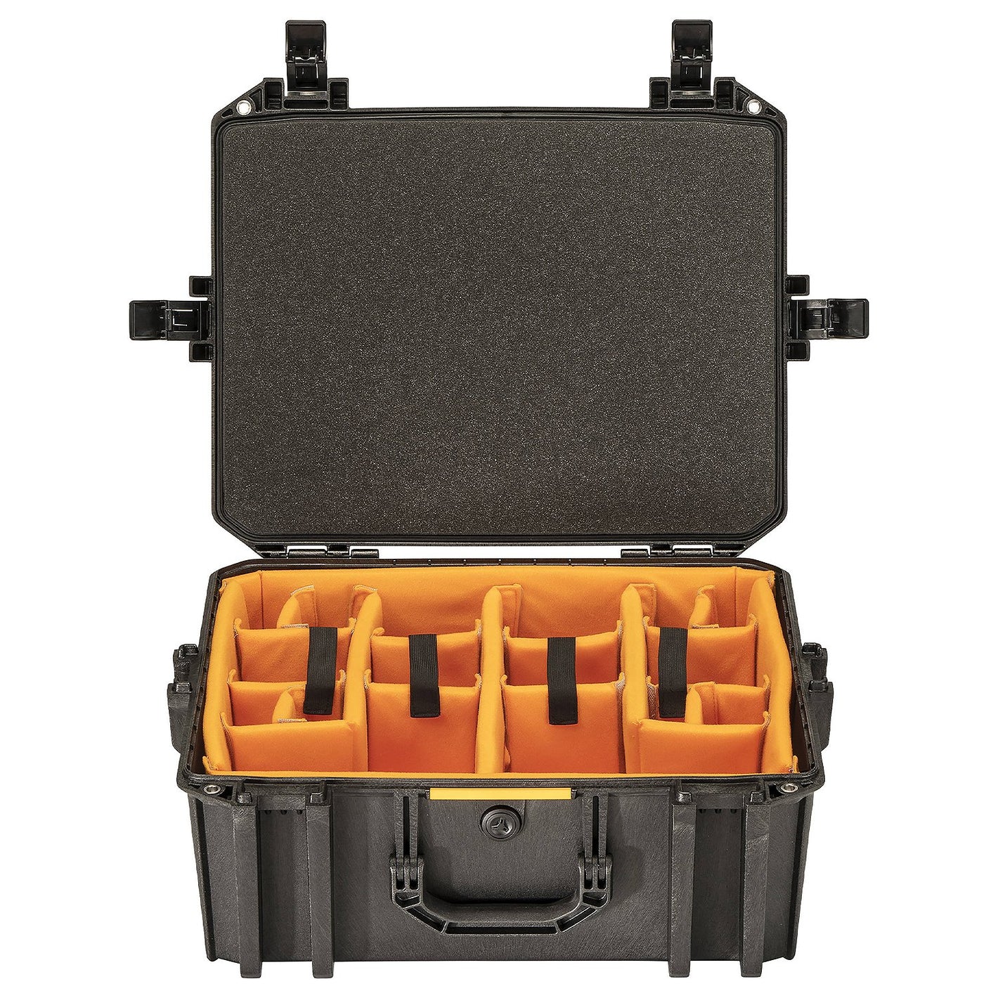 Pelican Vault 550 Case with padded dividers and gear.