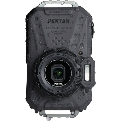 Pentax WG-1000 rugged compact camera in grey, waterproof to 15m, shockproof, with 16.35MP sensor and 4x optical zoom.