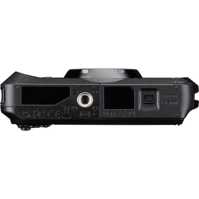 Pentax WG-8 rugged waterproof camera in black with 20MP sensor, 5x optical zoom, 4K video, and durable build for outdoor use.