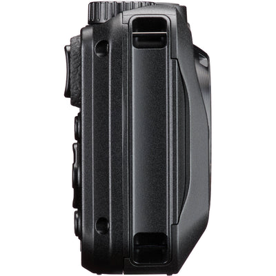Pentax WG-8 rugged waterproof camera in black with 20MP sensor, 5x optical zoom, 4K video, and durable build for outdoor use.