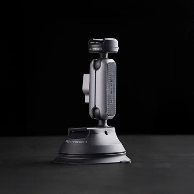 PGYTECH CapLock action camera suction cup mount with dual ball head for 360° rotation, strong suction grip, quick release system, and broad compatibility.