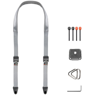 PGYTECH Camera Strap in Rock Grey featuring padded shoulder support, quick-release buckles, and adjustable length for DSLR and mirrorless cameras.
