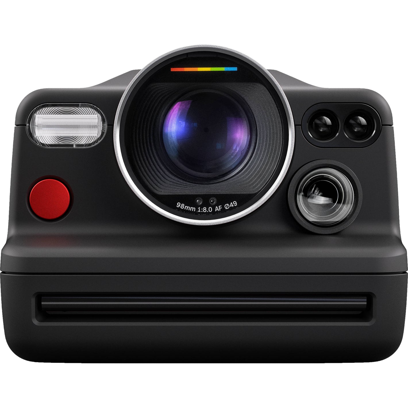 Polaroid I-2 Instant Camera with 98mm f/8 lens, LiDAR autofocus, manual and auto exposure modes, built-in flash, Bluetooth remote control, optical viewfinder with LCD info display, rechargeable battery, and robust aluminum alloy body.