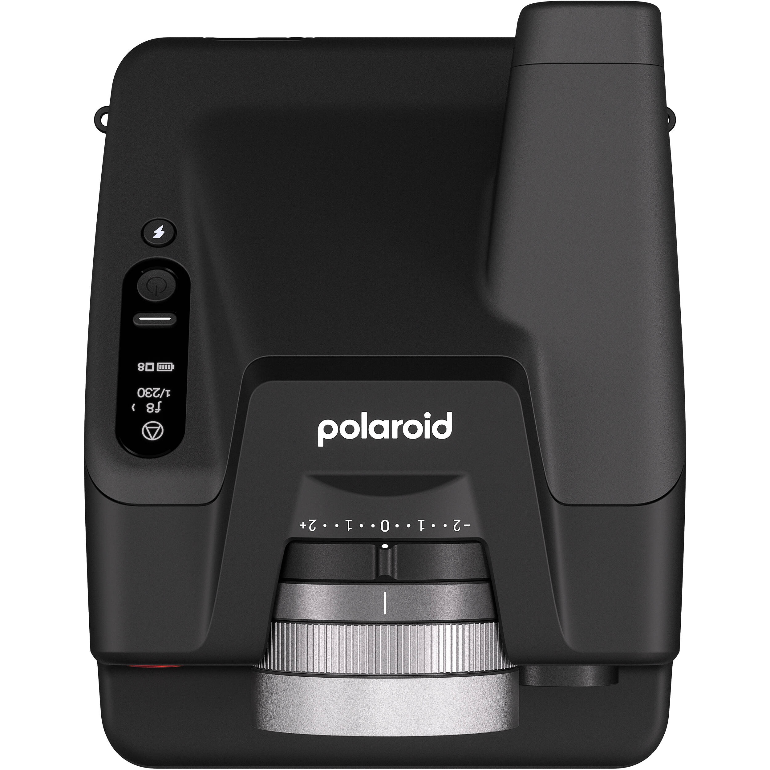 Polaroid I-2 Instant Camera with 98mm f/8 lens, LiDAR autofocus, manual and auto exposure modes, built-in flash, Bluetooth remote control, optical viewfinder with LCD info display, rechargeable battery, and robust aluminum alloy body.