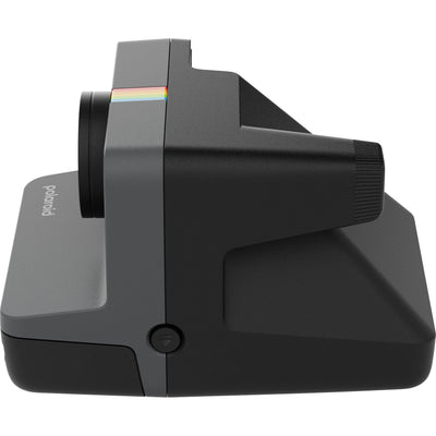 Polaroid Now+ Generation 3 Starter Set in black with two-lens autofocus system, aperture priority and manual modes via app control, self-timer and double exposure features, built-in flash, USB-C rechargeable battery, tripod mount, made with 40% recycled materials, compatible with Polaroid i-Type and 600 film.