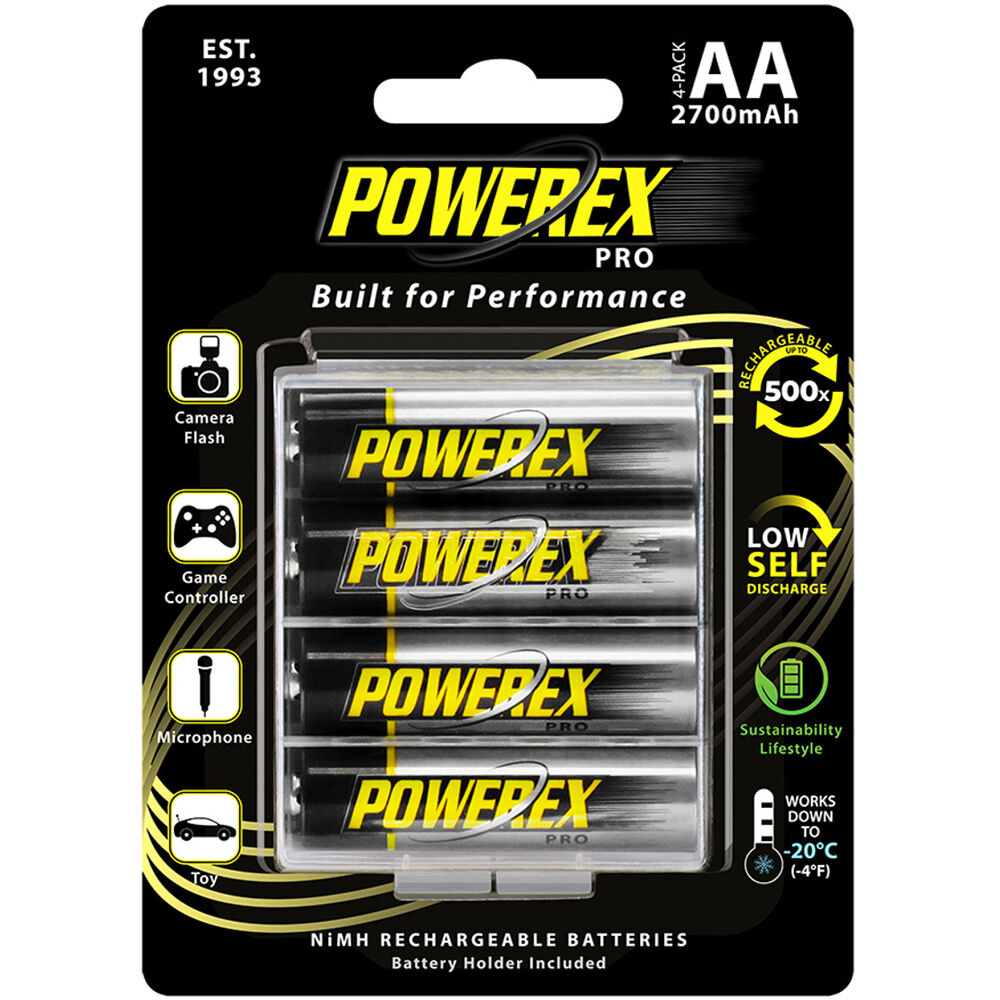 A rechargeable AA battery pack for high-performance electronic devices.