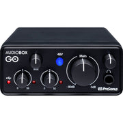 AudioBox GO USB interface by PreSonus with instrument input and balanced monitor outputs

