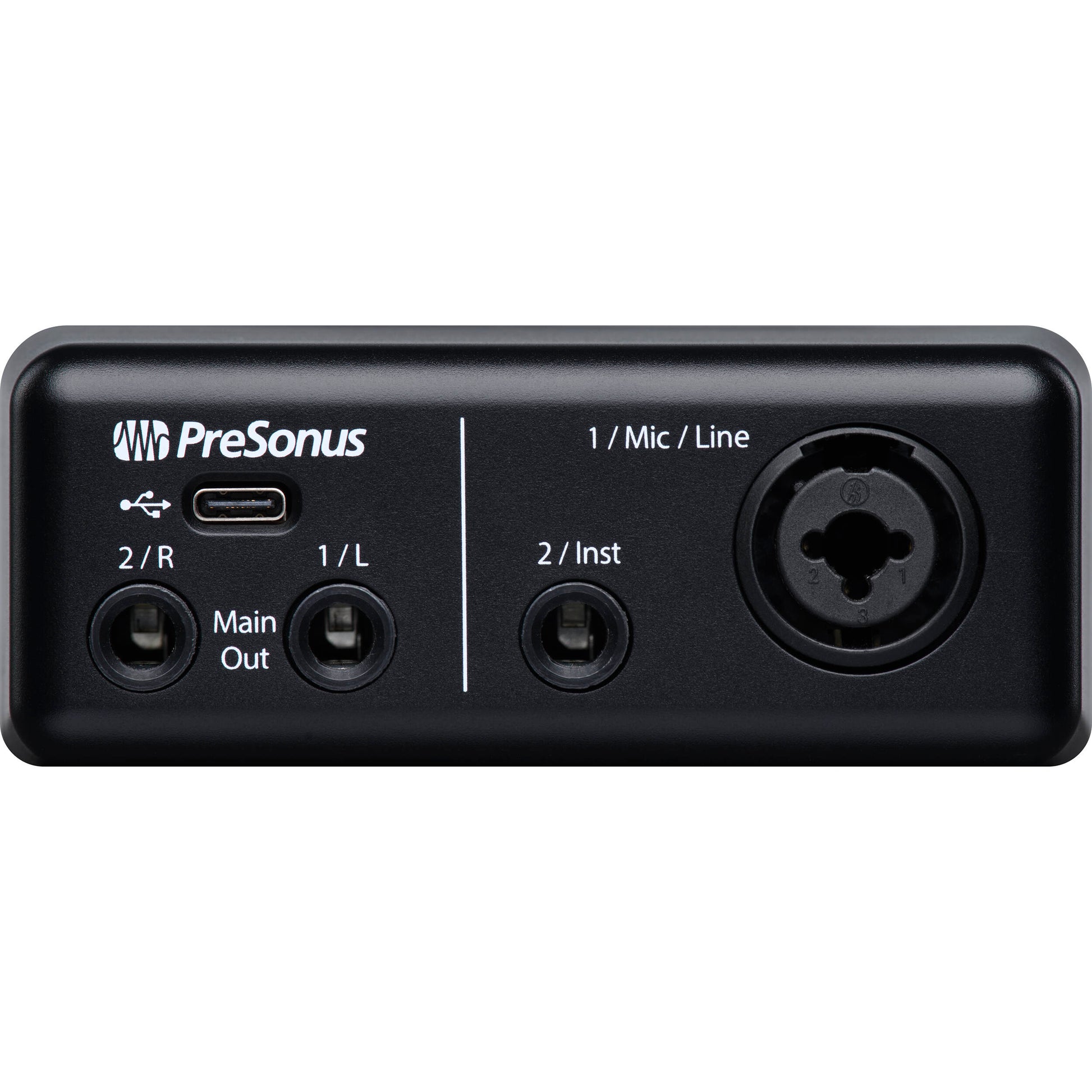AudioBox GO USB interface by PreSonus with instrument input and balanced monitor outputs

