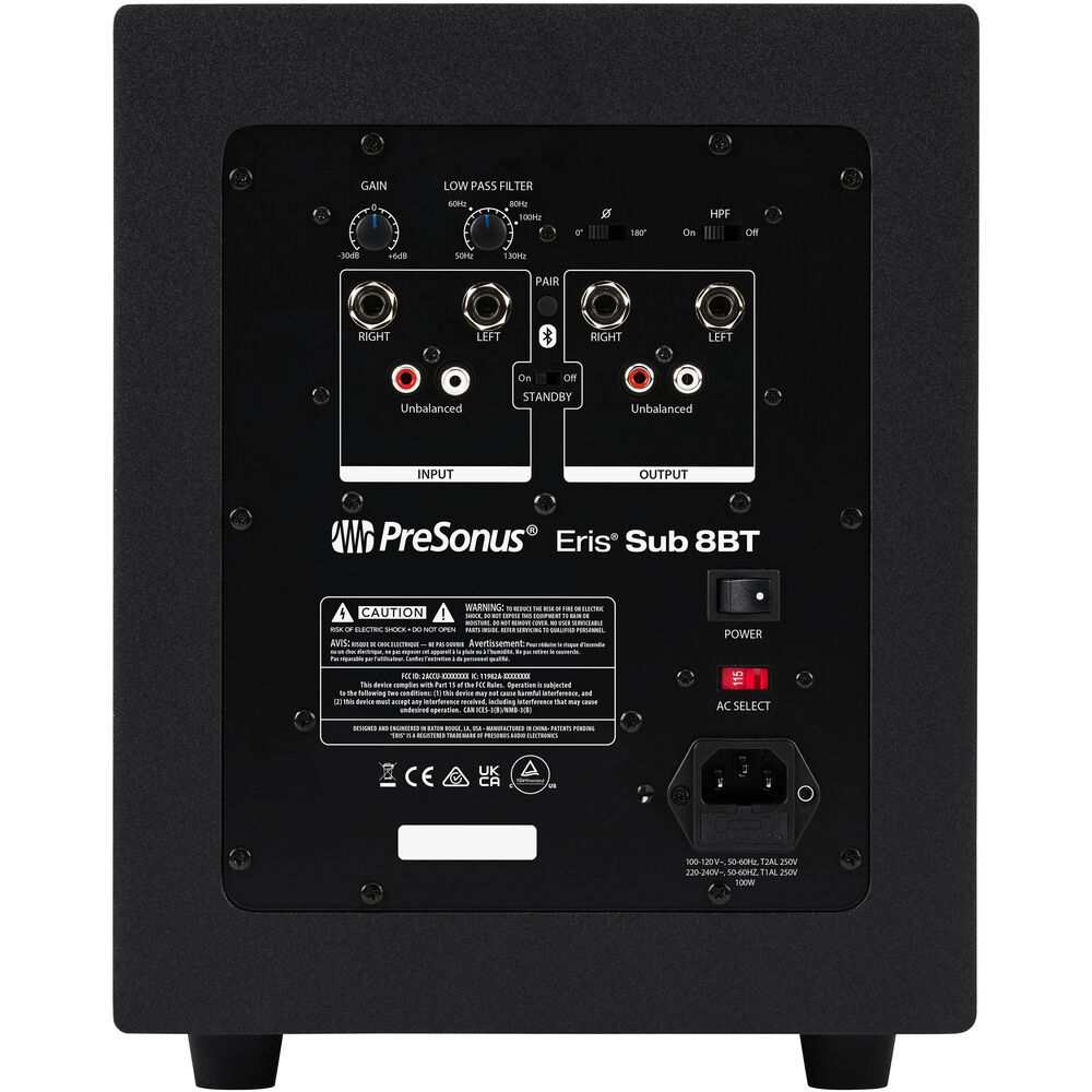 PreSonus Eris Sub 8BT powered studio subwoofer back view