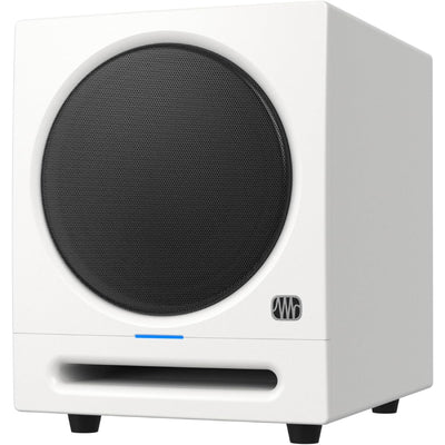 PreSonus Eris Sub 8BT white studio subwoofer angled front view