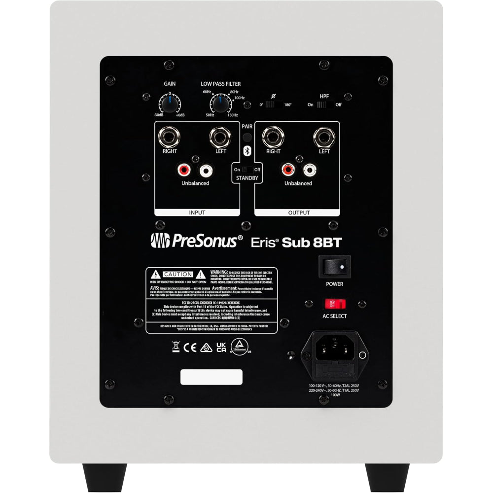 PreSonus Eris Sub 8BT white studio subwoofer back view