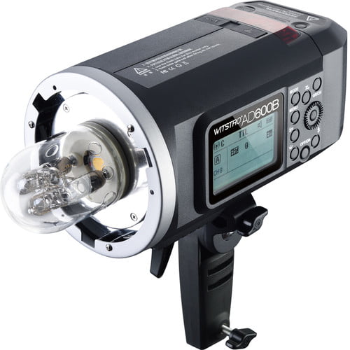 Godox AD600B Witstro TTL outdoor flash, 600Ws power, compatible with Canon, Nikon, Sony, Panasonic TTL, 11.1V/8700mAh battery with 500 full-power flashes, optional AC adapter, dual flash head connection for 1200Ws, 2.4 GHz wireless triggering, Bowens S-type mount