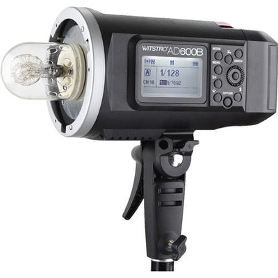 Godox AD600B Witstro TTL outdoor flash, 600Ws power, compatible with Canon, Nikon, Sony, Panasonic TTL, 11.1V/8700mAh battery with 500 full-power flashes, optional AC adapter, dual flash head connection for 1200Ws, 2.4 GHz wireless triggering, Bowens S-type mount