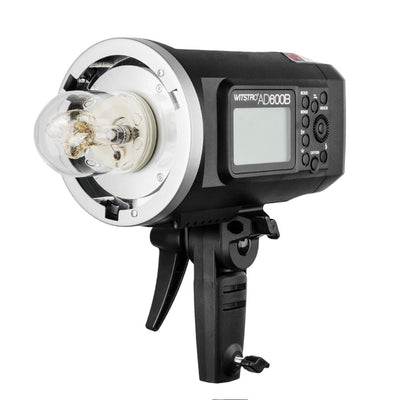 Godox AD600B Witstro TTL outdoor flash, 600Ws power, compatible with Canon, Nikon, Sony, Panasonic TTL, 11.1V/8700mAh battery with 500 full-power flashes, optional AC adapter, dual flash head connection for 1200Ws, 2.4 GHz wireless triggering, Bowens S-type moun